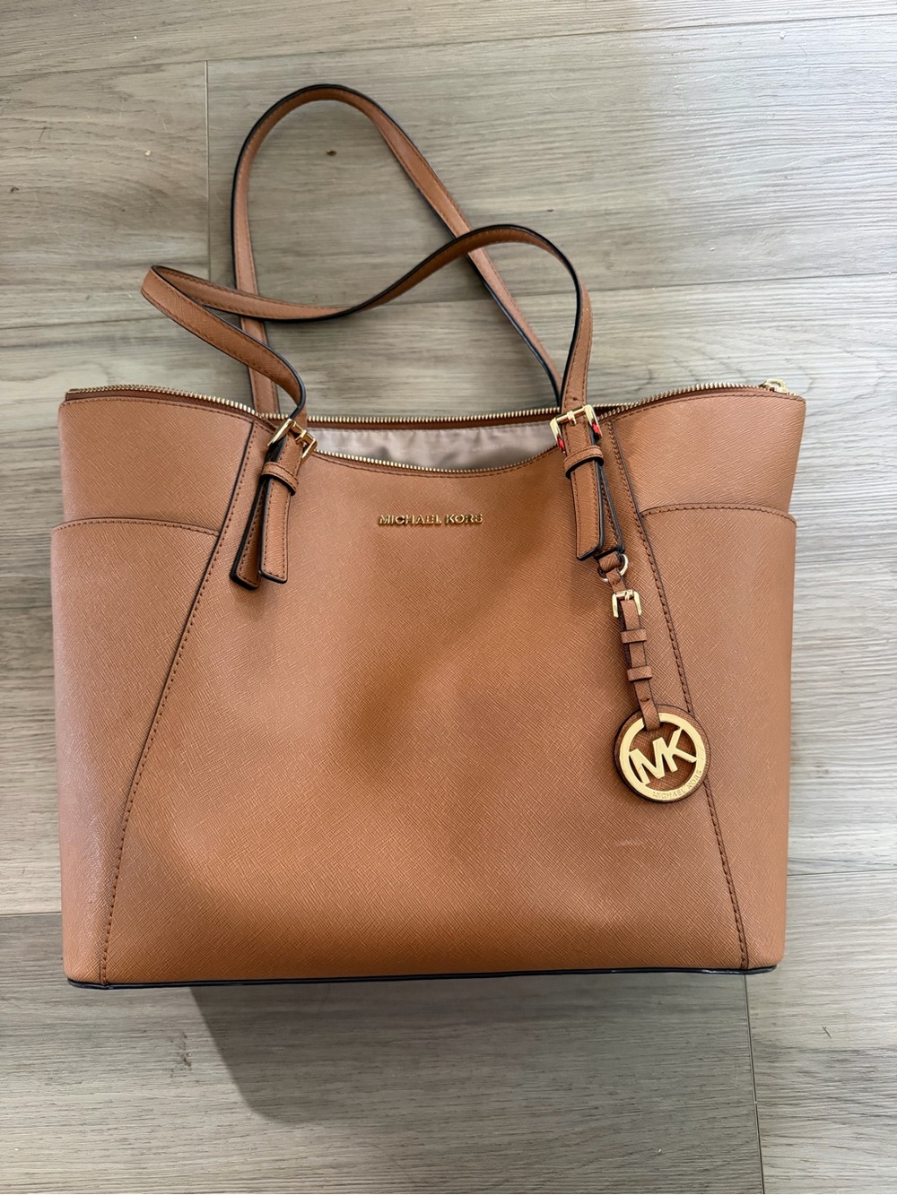 Michael Kors Cognac Saffiano Leather Tote with Gold Hardware